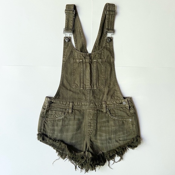 Free People Denim - FREE PEOPLE OLIVE GREEN DENIM OVERALL CUTOFF SHORT